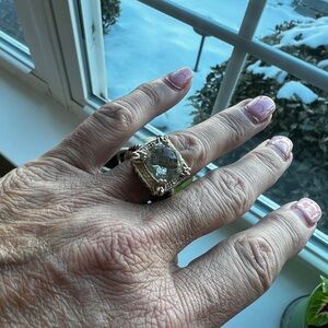 Green Amethyst Ring SS 14 kt